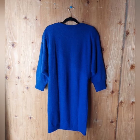 Cee Gee By Sue Wong Vintage Cobalt Blue Lambswool Blend Sweater Dress - Picture 2 of 14